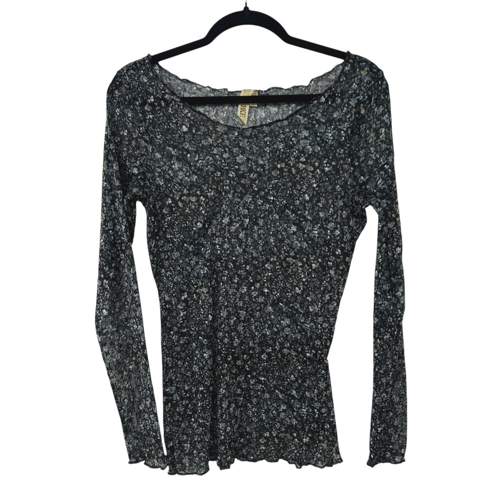 Y2K Sheer Ditsy Floral‎ Mesh Long Sleeve Layering Top M Fairy Grunge Lettuce BKE